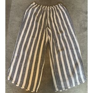 FLAX Striped Linen Pants Lagenlook Cropped Pull-on Pockets Size XL